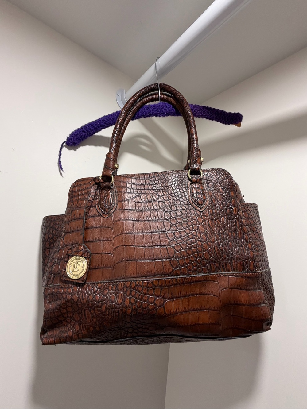 London Fog Brown Croc-Embossed Satchel
